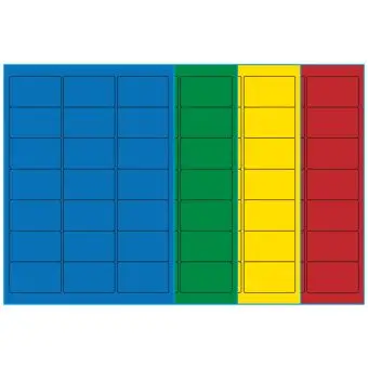 A4-21, 21 Utstansede etiketter/ark, 63,5 x 38,1 mm, (blå, grønn, gul eller rød) 100 ark - A4-etiketter, Fargede