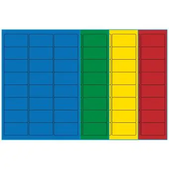 A4-24, 24 Utstansede etiketter/ark, 64,0 x 33,9 mm, (blå, grønn, gul eller rød) 100 ark - A4-etiketter, Fargede