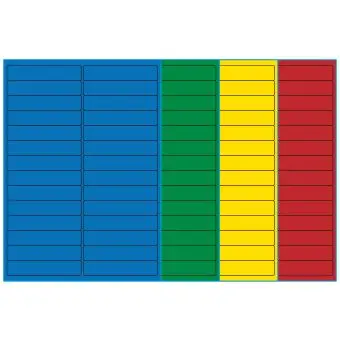 A4-28, 28 Utstansede etiketter/ark, 99,0 x 20,0 mm, (blå, grønn, gul eller rød) 100 ark - A4-etiketter, Fargede