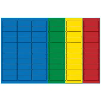 A4-33, 33 Utstansede etiketter/ark, 64,0 x 24,3 mm, (blå, grønn, gul eller rød) 100 ark - A4-etiketter, Fargede