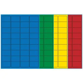 A4-36, 36 Utstansede etiketter/ark, 48,0 x 31,0 mm, (blå, grønn, gul eller rød) 100 ark - A4-etiketter, Fargede