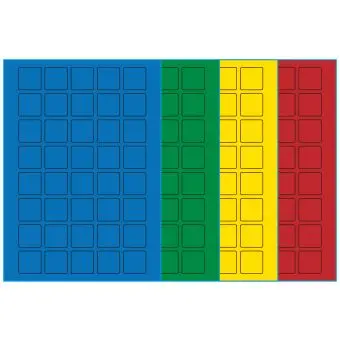 A4-40 kvad., 40 Utstansede etiketter/ark, 30,0 x 30,0 mm, (blå, grønn, gul eller rød) 100 ark - A4-etiketter, Fargede