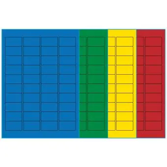 A4-40, 40 Utstansede etiketter/ark, 45,7 x 25,4 mm, (blå, grønn, gul eller rød) 100 ark - A4-etiketter, Fargede