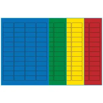 A4-48, 48 Utstansede etiketter/ark, 45,7 x 21,2 mm, (blå, grønn, gul eller rød) 100 ark - A4-etiketter, Fargede