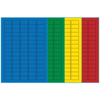 A4-75, 75 Utstansede etiketter/ark, 34,0 x 18,0 mm, (blå, grønn, gul eller rød) 100 ark - A4-etiketter, Fargede