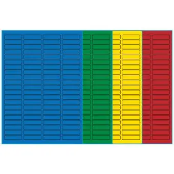 A4-84, 84 Utstansede etiketter/ark, 46,0 x 11,1 mm, (blå, grønn, gul eller rød) 100 ark - A4-etiketter, Fargede