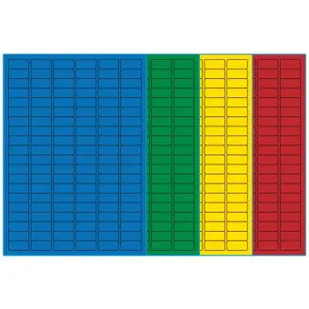 A4-120, 120 Utstansede etiketter/ark, 30,0 x 14,0 mm, (blå, grønn, gul eller rød) 100 ark - A4-etiketter, Fargede