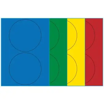 A4-Ø140, 2 Utstansede etiketter/ark, Ø140 mm, (blå, grønn, gul eller rød) 100 ark - A4-etiketter, Fargede