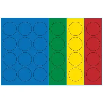 A4-Ø60, 12 Utstansede etiketter/ark, Ø60,0  mm, (blå, grønn, gul eller rød) 100 ark - A4-etiketter, Fargede