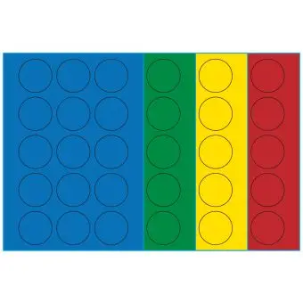 A4-Ø50, 15 Utstansede etiketter/ark, Ø50 mm, (blå, grønn, gul eller rød) 100 ark - A4-etiketter, Fargede