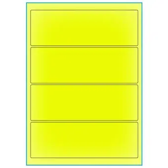 A4-4 smal gul neon, 4 Utstansede etiketter/ark, 195,0 x 65,0 mm, 100 ark - A-4 etiketter gul neon