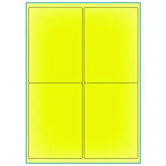 A4-4 gul neon, 4 Utstansede etiketter/ark, 99,1 x 139,0 mm, 100 ark - A-4 etiketter gul neon