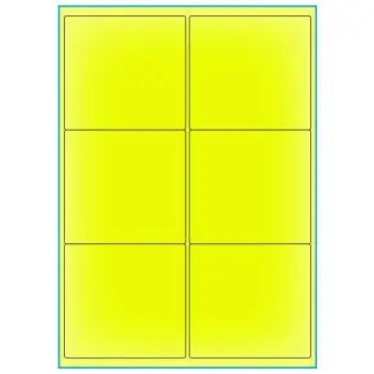 A4-6 gul neon, 6 Utstansede etiketter/ark, 99,1 x 93,1 mm, 100 ark - A-4 etiketter gul neon
