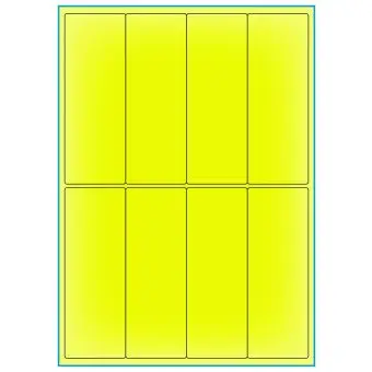A4-8 smal gul neon, 8 Utstansede etiketter/ark, 50,0 x 140,0 mm, 100 ark - A-4 etiketter gul neon
