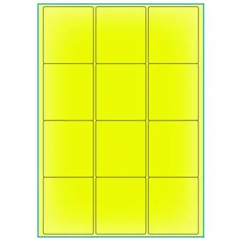A4-12 gul neon, 12 Utstansede etiketter/ark, 63,5 x 72,0 mm, 00 ark - A-4 etiketter gul neon