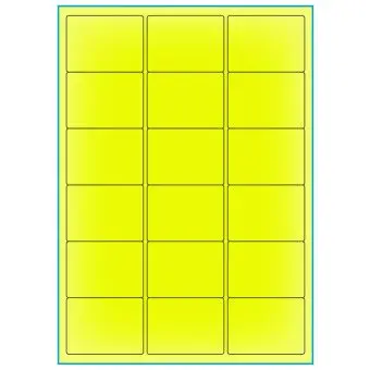 A4-18 gul neon, 18 Utstansede etiketter/ark, 63,5 x 46,6 mm, 100 ark - A-4 etiketter gul neon
