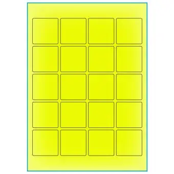A4-20 gul neon, 20 Utstansede etiketter/ark, 45,0 x 45,0 mm, 100 ark - A-4 etiketter gul neon