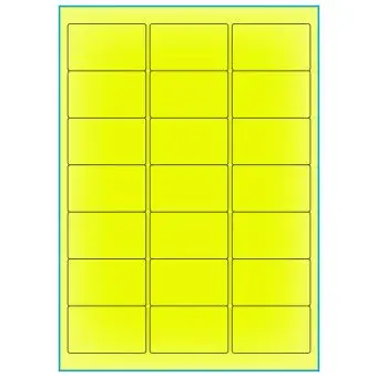 A4-21 gul neon, 21 Utstansede etiketter/ark, 63,5 x 38,1 mm, 100 ark - A-4 etiketter gul neon