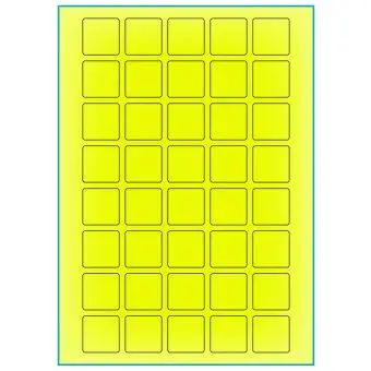 A4-40 kvad. gul neon, 40 Utstansede etiketter/ark, 30,0 x 30,0 mm, 100 ark - A-4 etiketter gul neon