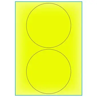 A4-Ø140 gul neon, 2 Utstansede etiketter/ark, Ø140 mm, 100 ark - A-4 etiketter gul neon