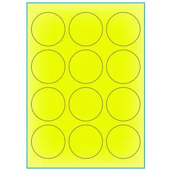 A4-Ø60 gul neon, 12 Utstansede etiketter/ark, Ø60,0 mm, 100 ark - A-4 etiketter gul neon