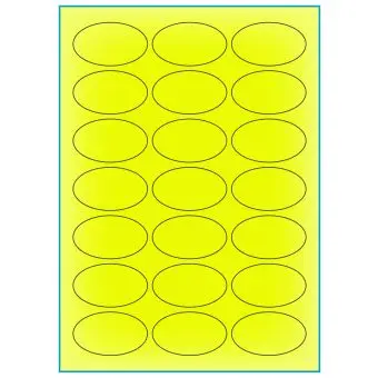 A4-21 ovale gul neon, 21 Utstansede etiketter/ark, Oval 60,00 x 35,00 mm, 100 ark - A-4 etiketter gul neon