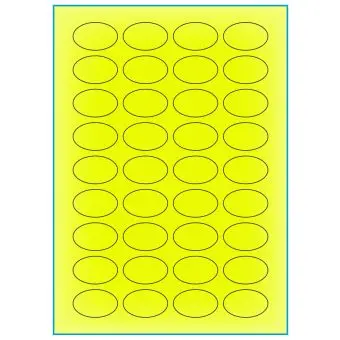 A4-36 ovale gul neon, 36 Utstansede etiketter/ark, Oval 40,00 x 25,00 mm, 100 ark - A-4 etiketter gul neon
