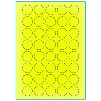 A4-Ø30 gul neon, 40 Utstansede etiketter/ark, Ø30 mm, 100 ark - A-4 etiketter gul neon
