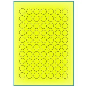 A4-Ø20 gul neon, 70 Utstansede etiketter/ark, Ø20 mm, 100 ark - A-4 etiketter gul neon