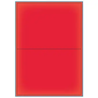 A4-2 rød neon, 2 Utstansede etiketter/ark, 199,6 x 143,5 mm, A5, 100 ark - A-4 etiketter rød neon