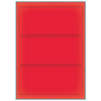 A4-3 rød neon, 3 Utstansede etiketter/ark, 198,0 x 85,0 mm, 100 ark - A-4 etiketter rød neon