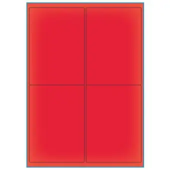 A4-4 rød neon, 4 Utstansede etiketter/ark, 99,1 x 139,0 mm, 100 ark - A-4 etiketter rød neon