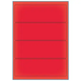 A4-4 smal rød neon, 4 Utstansede etiketter/ark, 195,0 x 65,0 mm, 100 ark - A-4 etiketter rød neon