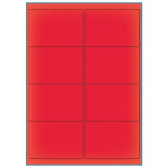 A4-8 rød neon, 8 Utstansede etiketter/ark, 99,1 x 67,7 mm, 100 ark - A-4 etiketter rød neon