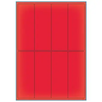 A4-8 smal rød neon, 8 Utstansede etiketter/ark, 50,0 x 140,0 mm, 100 ark - A-4 etiketter rød neon
