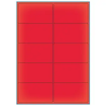 A4-10 rød neon, 10 Utstansede etiketter/ark, 99,1 x 57,0 mm, 100 ark - A-4 etiketter rød neon