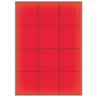 A4-12 rød neon, 12 Utstansede etiketter/ark, 63,5 x 72,0 mm, 100 ark - A-4 etiketter rød neon