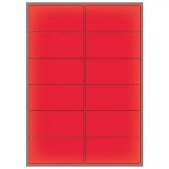 A4-12 smal rød neon, 12 Utstansede etiketter/ark, 99,1 x 47,5 mm, 100 ark - A-4 etiketter rød neon