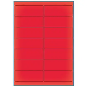 A4-14 rød neon, 14 Utstansede etiketter/ark, 99,1 x 38,1 mm, 100 ark - A-4 etiketter rød neon