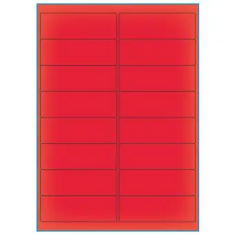 A4-16 rød neon, 16 Utstansede etiketter/ark, 99,1 x 33,9 mm, 100 ark - A-4 etiketter rød neon