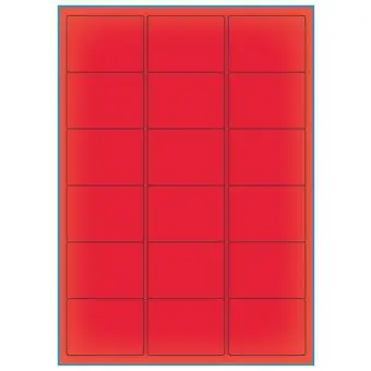 A4-18 rød neon, 18 Utstansede etiketter/ark, 63,5 x 46,6 mm, 100 ark - A-4 etiketter rød neon