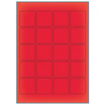 A4-20 rød neon, 20 Utstansede etiketter/ark, 45,0 x 45,0 mm, 100 ark - A-4 etiketter rød neon