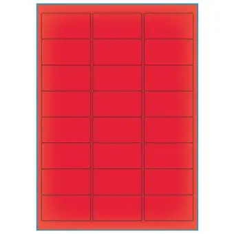 A4-24 rød neon, 24 Utstansede etiketter/ark, 64,0 x 33,9 mm, 100 ark - A-4 etiketter rød neon