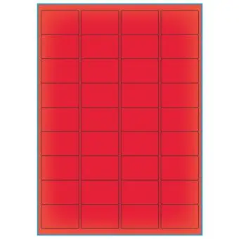 A4-36 rød neon, 36 Utstansede etiketter/ark, 48,0 x 31,0 mm, 100 ark - A-4 etiketter rød neon