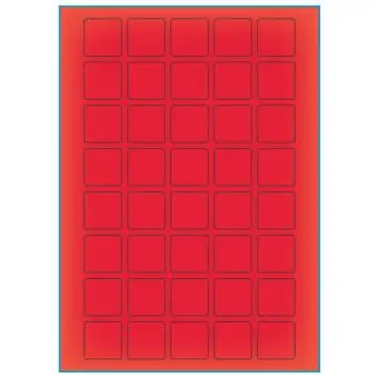 A4-40 kvad. rød neon, 40 Utstansede etiketter/ark, 30,0 x 30,0 mm, 100 ark - A-4 etiketter rød neon