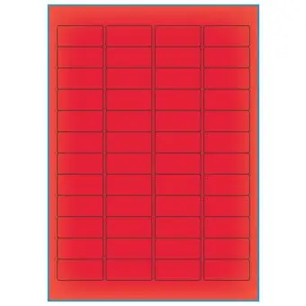 A4-48 rød neon, 48 Utstansede etiketter/ark, 45,7 x 21,2 mm, 100 ark - A-4 etiketter rød neon