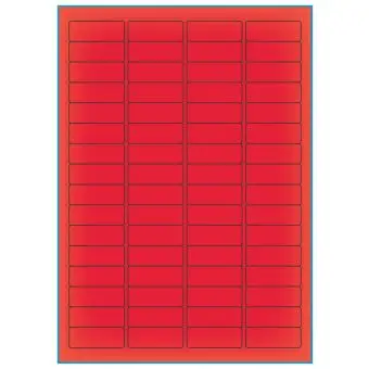 A4-64 rød neon, 64 Utstansede etiketter/ark, 45,7 x 16,9 mm, neon rød, 100 ark - A-4 etiketter rød neon