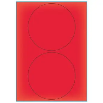 A4-Ø140 rød neon, 2 Utstansede etiketter/ark, Ø140 mm, 100 ark - A-4 etiketter rød neon