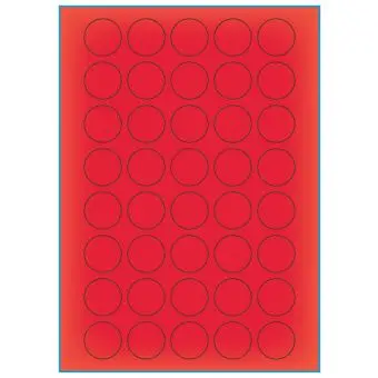 A4-Ø30 rød neon, 40 Utstansede etiketter/ark, Ø30 mm, 100 ark - A-4 etiketter rød neon