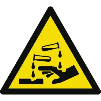 Advarselslabel der signalerer ætsende stoffer, ISO 7010 W023 - Sikkerhetsskilt